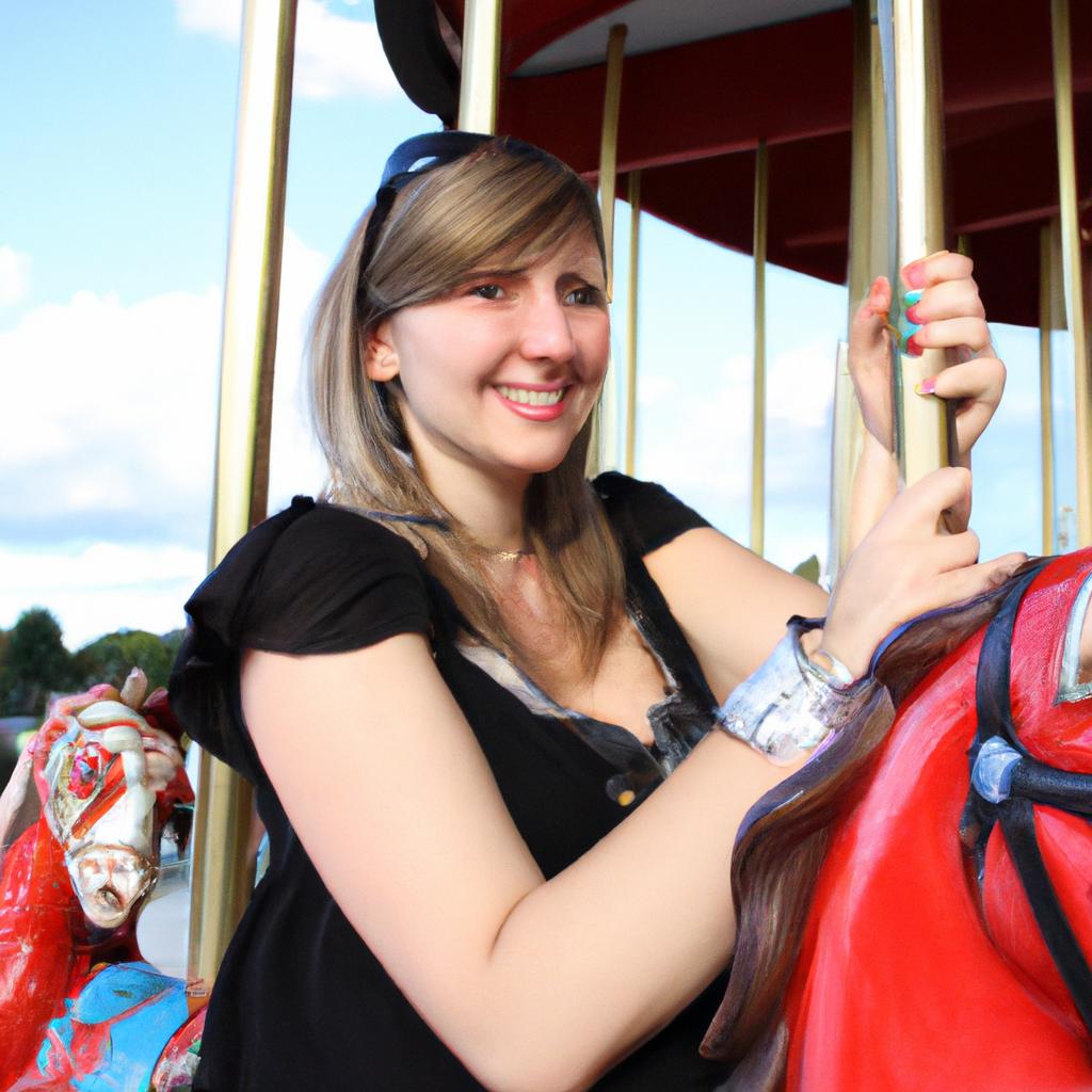 Woman smiling on carousel horse