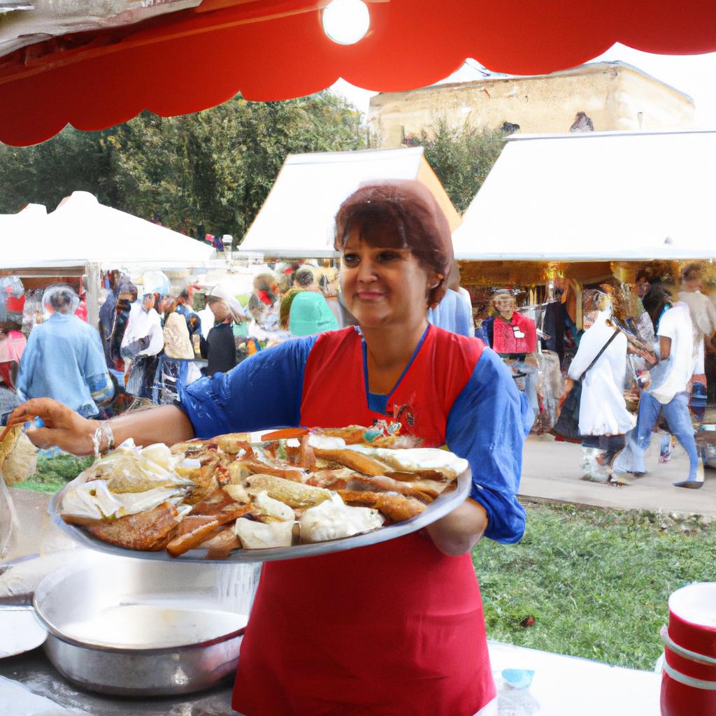 Woman serving food at fair