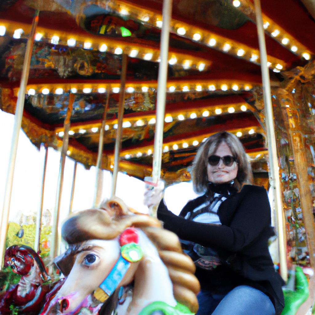 Woman riding merry-go-round at fair