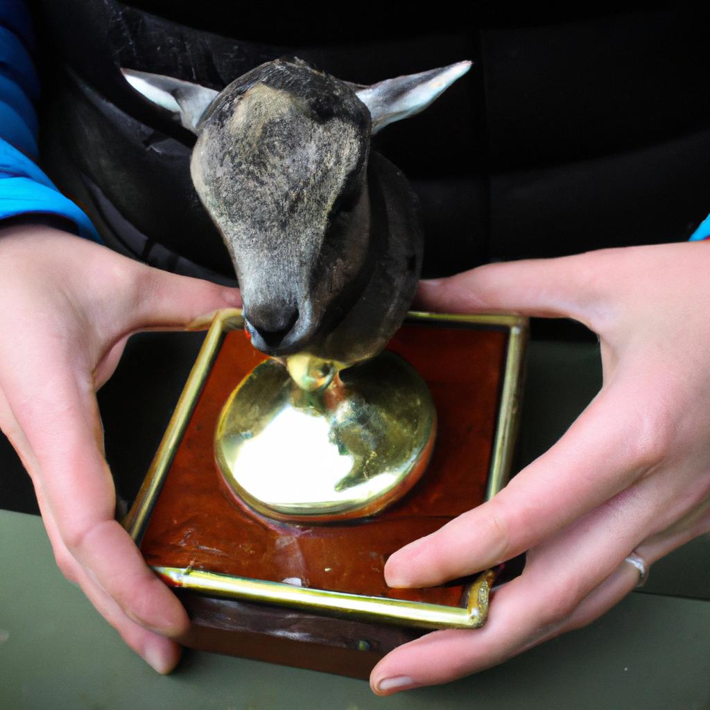 Person holding a livestock trophy