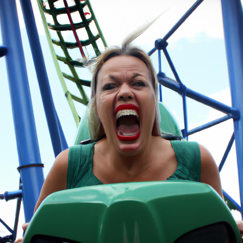 Woman screaming on roller coaster