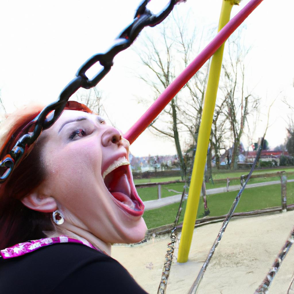 Woman screaming on swing ride